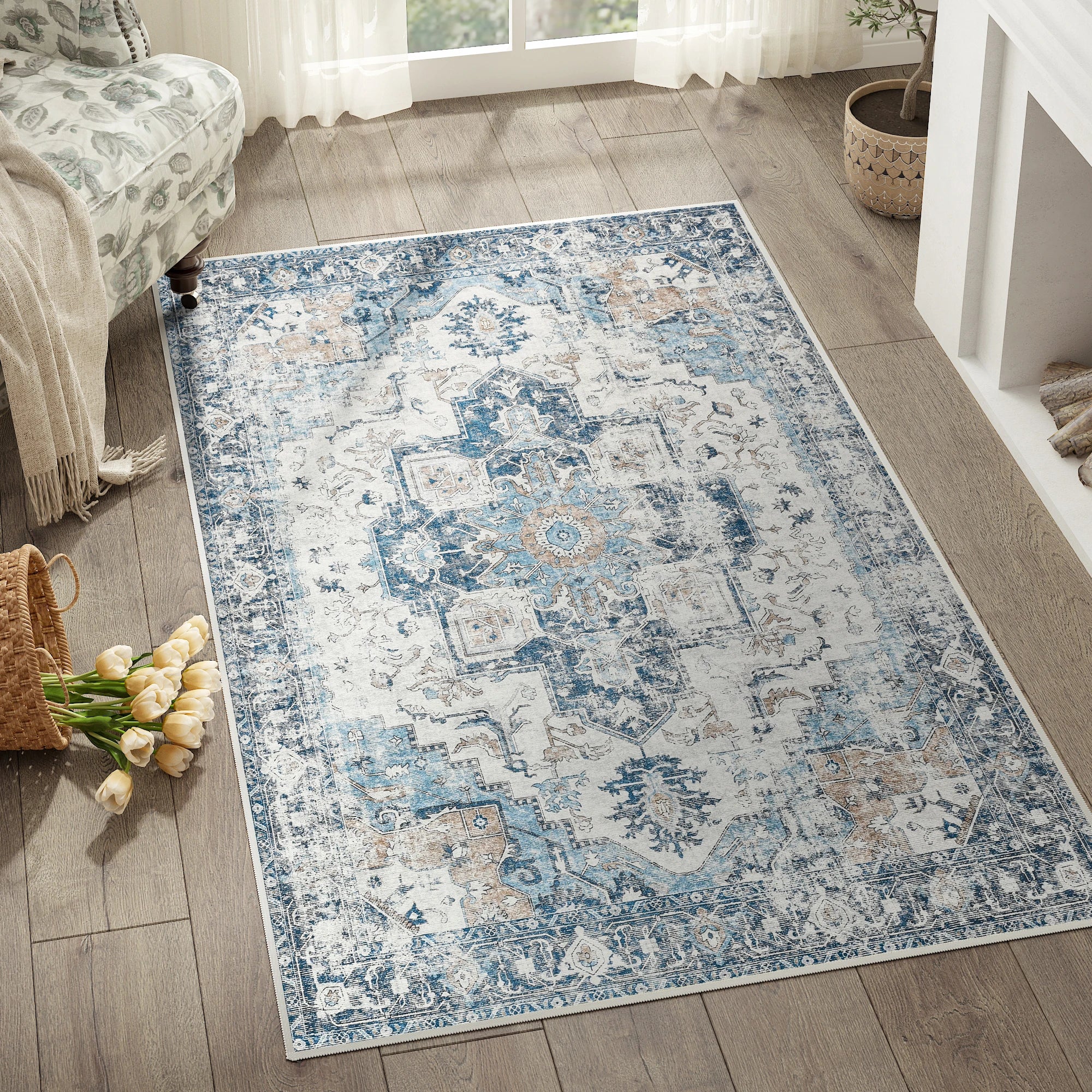 Tapis de salon <br> vintage bleu